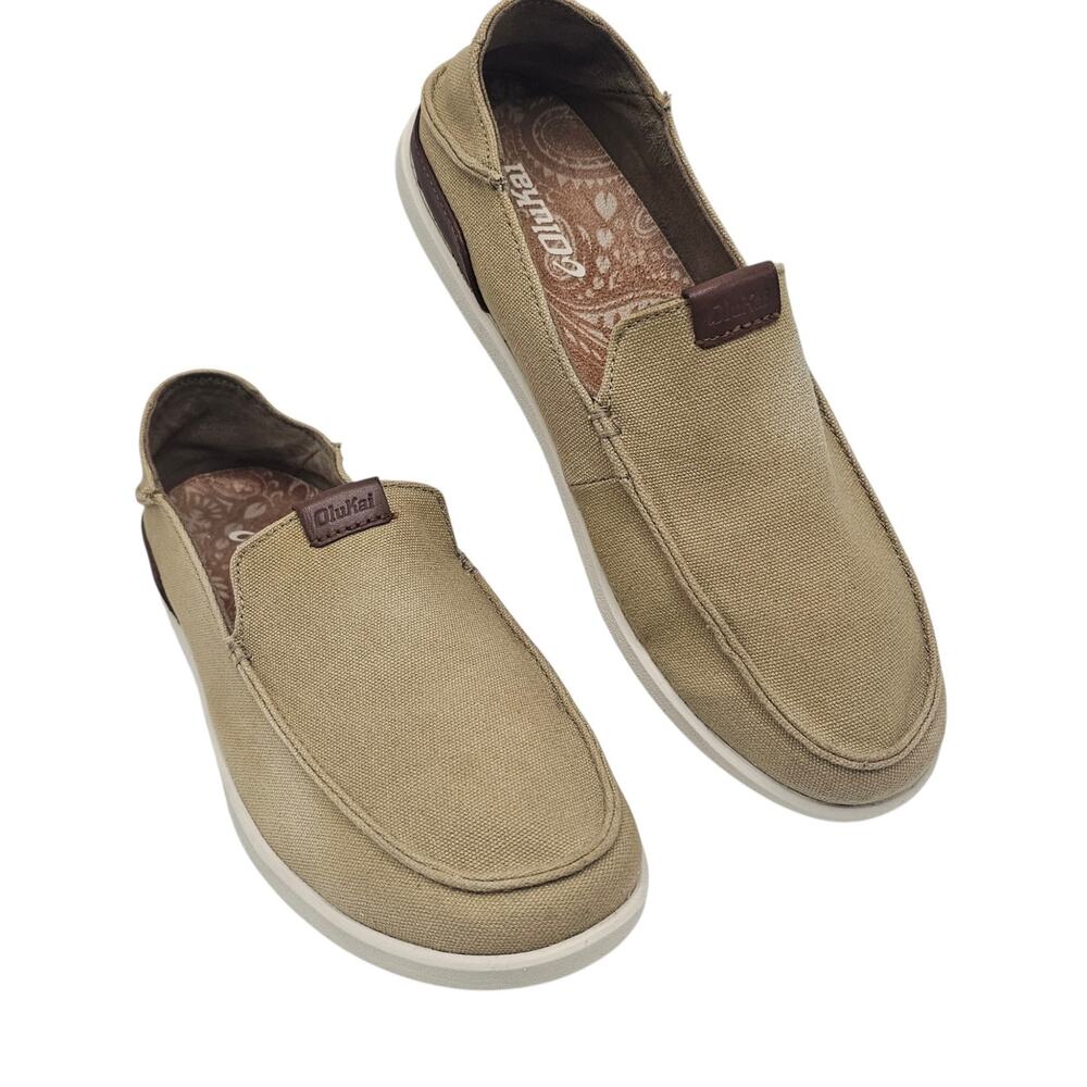 OluKai Men's Manoa Slip-On with Collapsible Heel Khaki Canvas Size 8.5